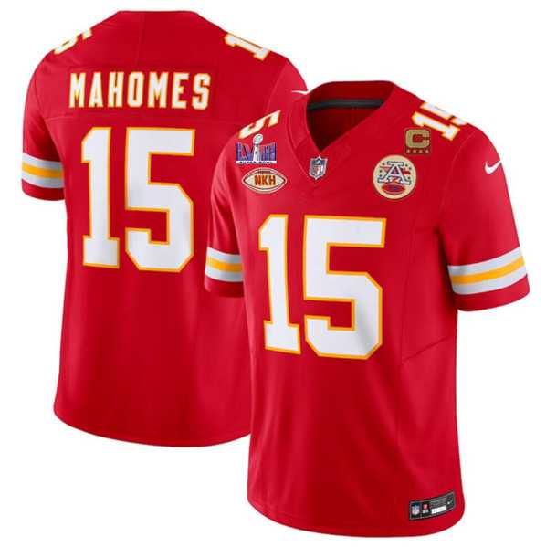 Men%27s Kansas City Chiefs #15 Patrick Mahomes Red 2024 F.U.S.E. Super Bowl LVIII Patch With NKH Patch And 4-star C Patch Vapor Untouchable Limited Jersey Dzhi->kansas city chiefs->NFL Jersey